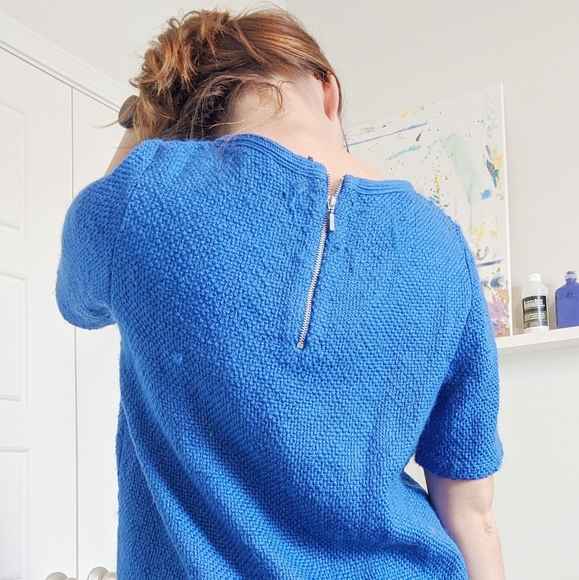 CHICO'S Blue fringe zip up knitted blouse size 0 - Picture 2 of 5